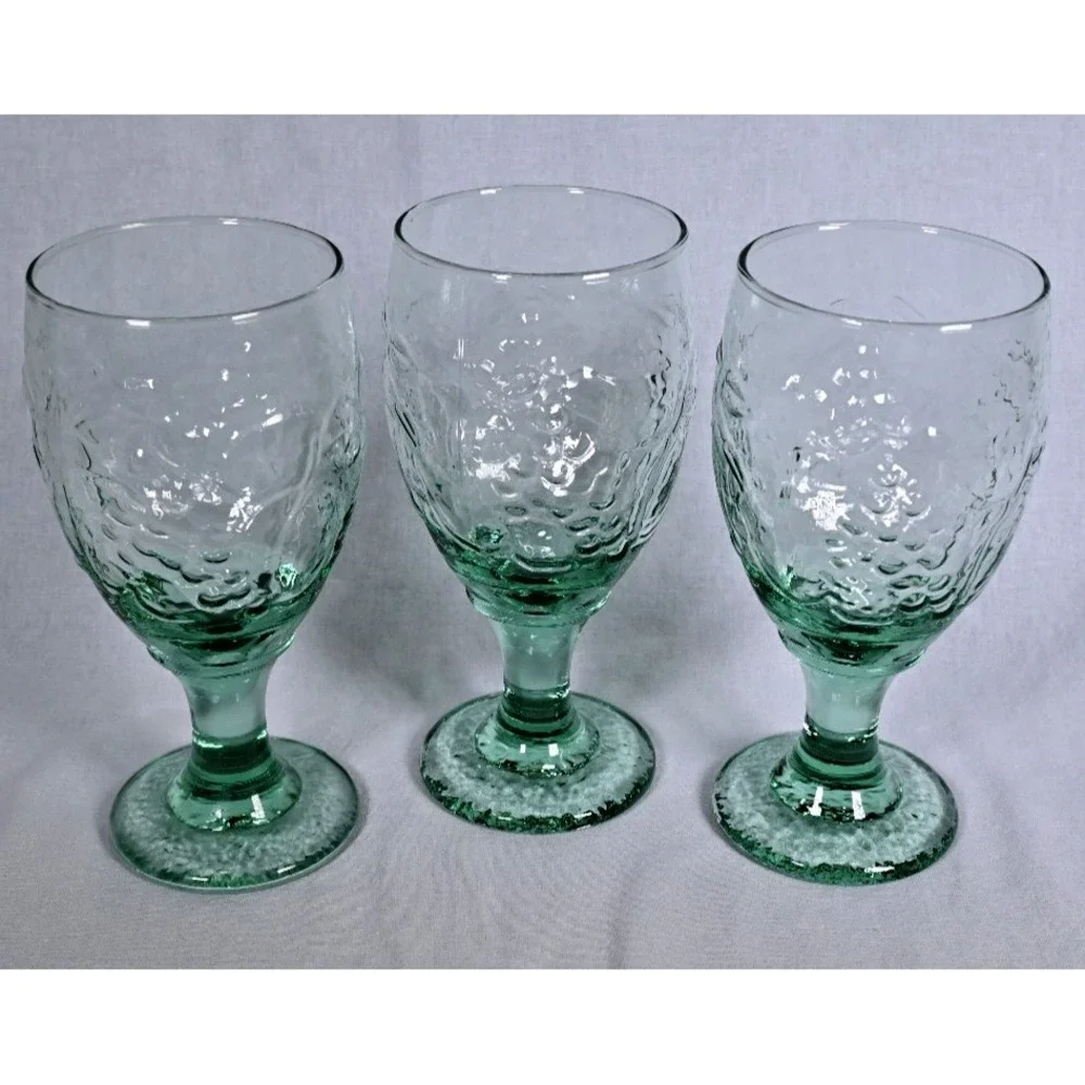 Set of 3 Vintage Libbey Spanish Green Orchard Fruit Goblets 16 oz Glass